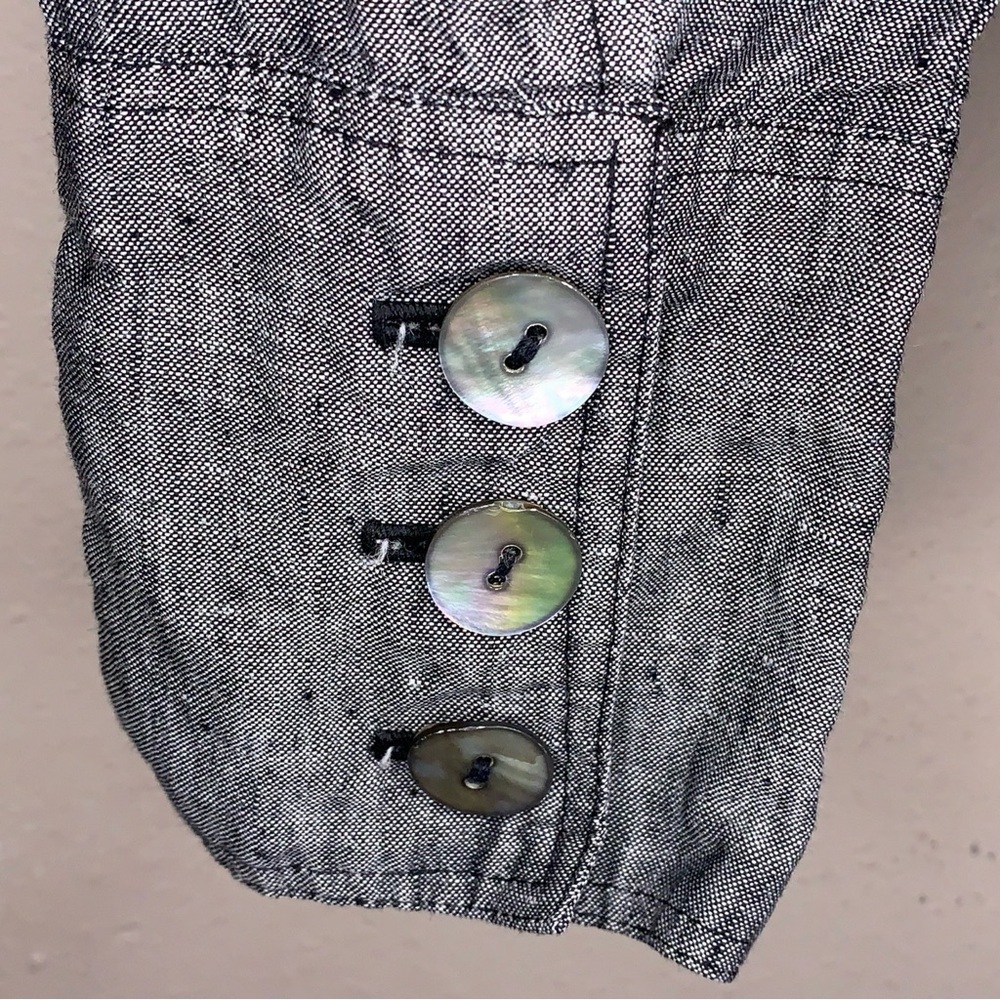 Small Willow Slate Grey Blue Linen Long Sleeve Top Plunge Vneck Design Goth Boho - Picture 13 of 16